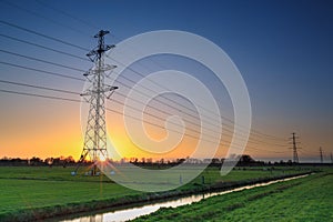 Electricity cable in a typical dutch landscape