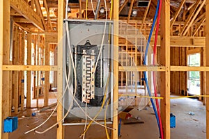 Electricity Circuit Breaker panel in new home construction photo