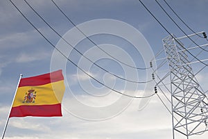 Electricity consumption and production in countries with the flag of SPAIN 3D render