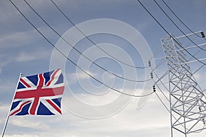 Electricity consumption and production in countries with the flag of United Kingdom 3D render