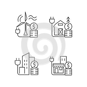 Electricity cost linear icons set