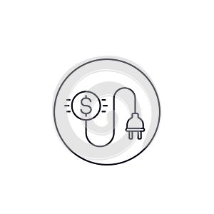 Electricity costs line icon with electric plug