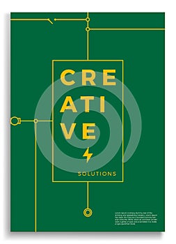 Electricity cover. Abstract technology circuit board, voltage scheme Vector background illustration. Poster with abstract line