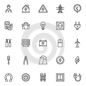 Electricity energy line icons set