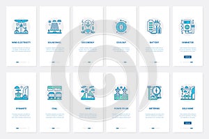 Electricity energy from renewable resources UX, UI onboarding mobile app page screen set