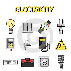 Electricity flat icons set