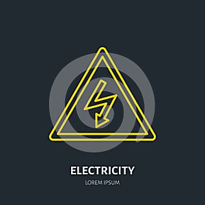 Electricity flat line icon. High voltage danger sign. Warning, electrical safety illustration