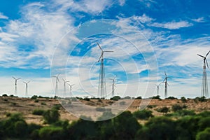 Electricity generating windmills in Rajasthan, Indian. Tilt shift lens