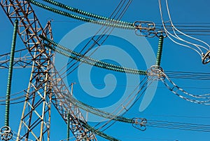 Electricity generation and distribution pylons with power lines