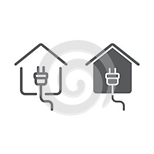 Electricity home line and glyph icon, real estate