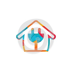 Electricity house with plug home repair vector logo design.