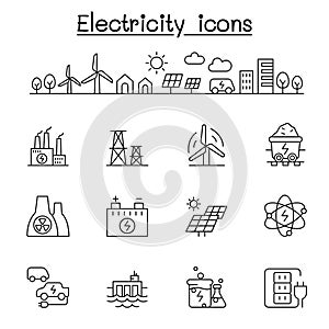 Electricity icons set in thin line style