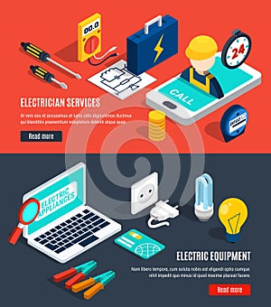 Electricity Isometric Banner Set photo