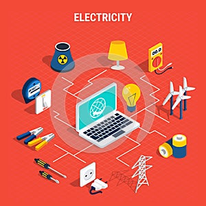 Electricity isometric chart composition photo