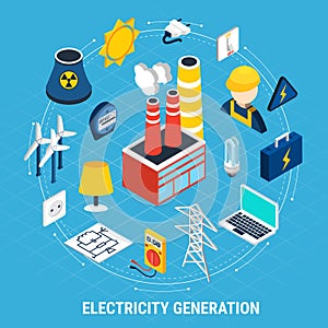Electricity Isometric And Round Composition