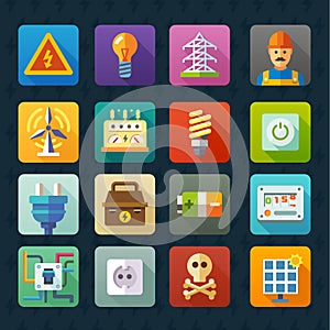 Electricity and light. Vector flat icon set