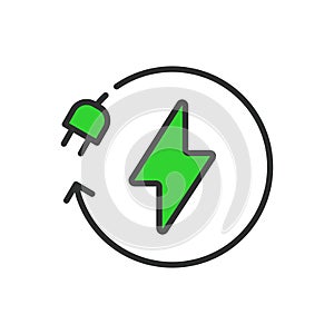 Electricity, in line design, green. Electricity, Power, Energy, Voltage, Current, Electric, Circuit on white background photo