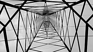 electricity line.Pylon of the electricity power line.Inside view.High tension power.