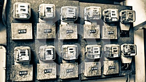 Electricity meters of old apartment.