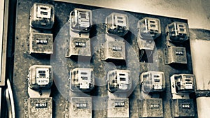 Electricity meters of old apartment.