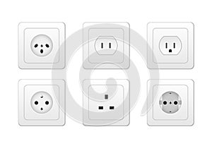 Electricity outlet socket types 3d, vector