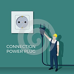 Electricity plug connection. Unplugged wire. Light socket. Electrician repair work. Energy connect. Electric power