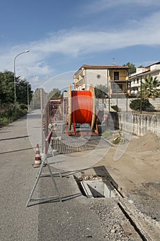 Electricity pole line road construction site