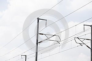 Electricity poles on colorful sky