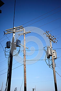 Electricity poles with connectors and insulators