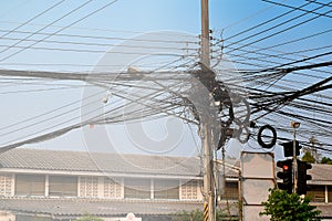 Electricity poles in urban of Thailand