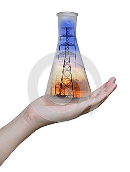 Electricity post in an erlenmeyer flask on hand