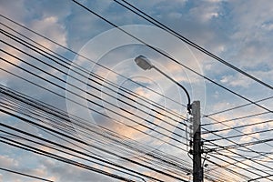 Electricity Post and Street Light with Blue Sky