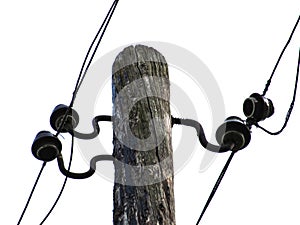 Electricity post with wire lines. Power electric distribution
