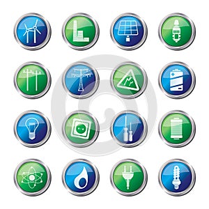 Electricity, power and energy icons over colored background