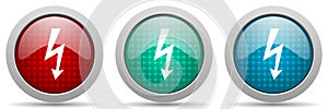 Electricity, power, energy vector icon set, glossy web buttons collection