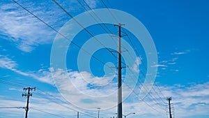 electricity power lines. pylon producing energy. voltage transmission on electric tower. high voltage powerline