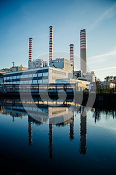 Electricity power plant near a river