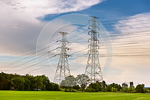 Electricity Power Pole for Transmission lines Network, Environment and Energy Concept