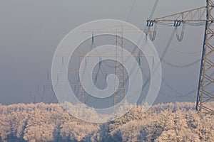Electricity powerlines in winter