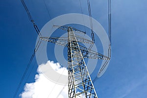 Electricity pylon against the blue sky
