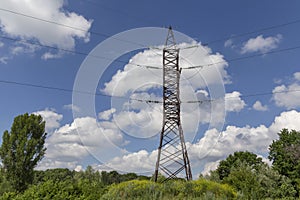 Electricity pylon against cloudy sky in Ukraine