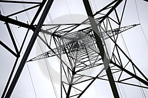 Electricity pylon from below horizontal
