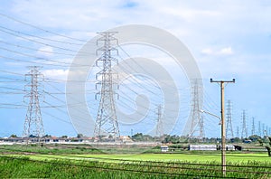 Electricity pylon in blue sky