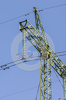 electricity pylon in blue sky background .
