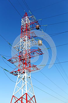 Electricity pylon on blue sky background