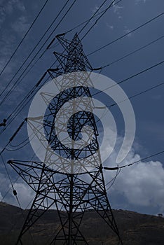 Electricity pylon or Electric pylon at the Neriamangalam Hydro Electric Project, Kerala, India