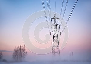 Electricity pylon in fog