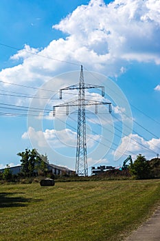 Electricity Pylon Power Lines Landscape Cloud Blue Sky Day Clouds