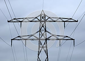 Electricity pylon, showing wires and insulator details