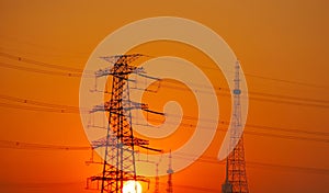 Electricity pylon. Sunset.